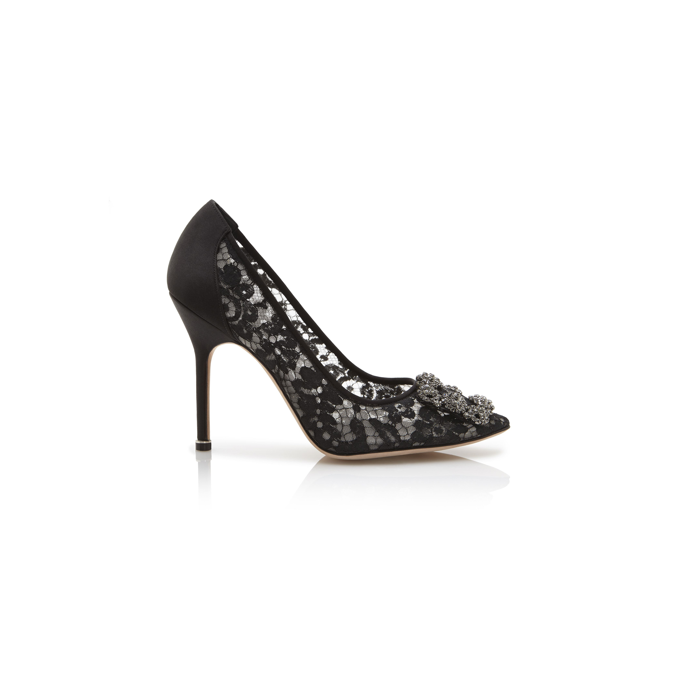 MANOLO BLAHNIK HANGISI LACEUS BLACK LACE JEWEL BUCKLE PUMPS 9XX-0698-0014